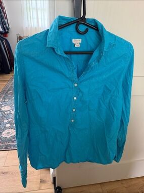 J. Crew Bright Turquoise Long-Sleeve Popover Shirt